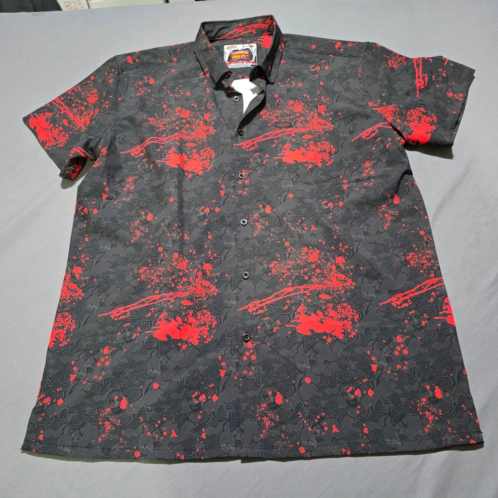 Retro Rifle Button Down 2XL Black Red Splatter Horror Graphic Retrofier
